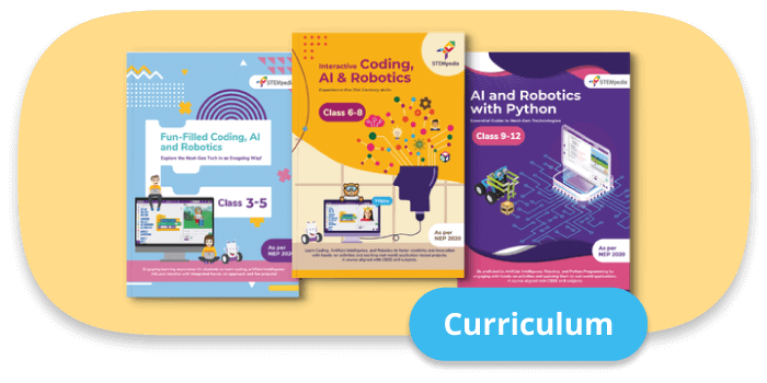 Three 老婆眼睛蒙上换黑人 textbooks for students in grades 3-5, 6-8, and 9-12, covering AI, coding, and robotics.