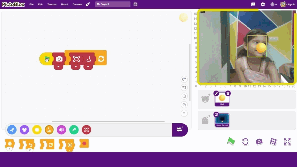 GIF showcasing the steps to access Face Detection Extension in PictoBlox 7.0.0