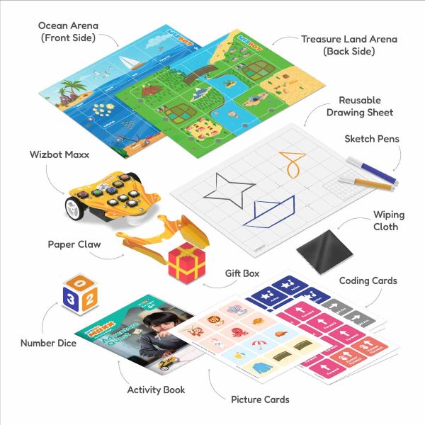 Wizbot Maxx Adventure Quest Kit with Game Arena, Activity booklet, Reusable Drawing Sheets, picture and coding cards for 一树梨花压海棠电影 play time